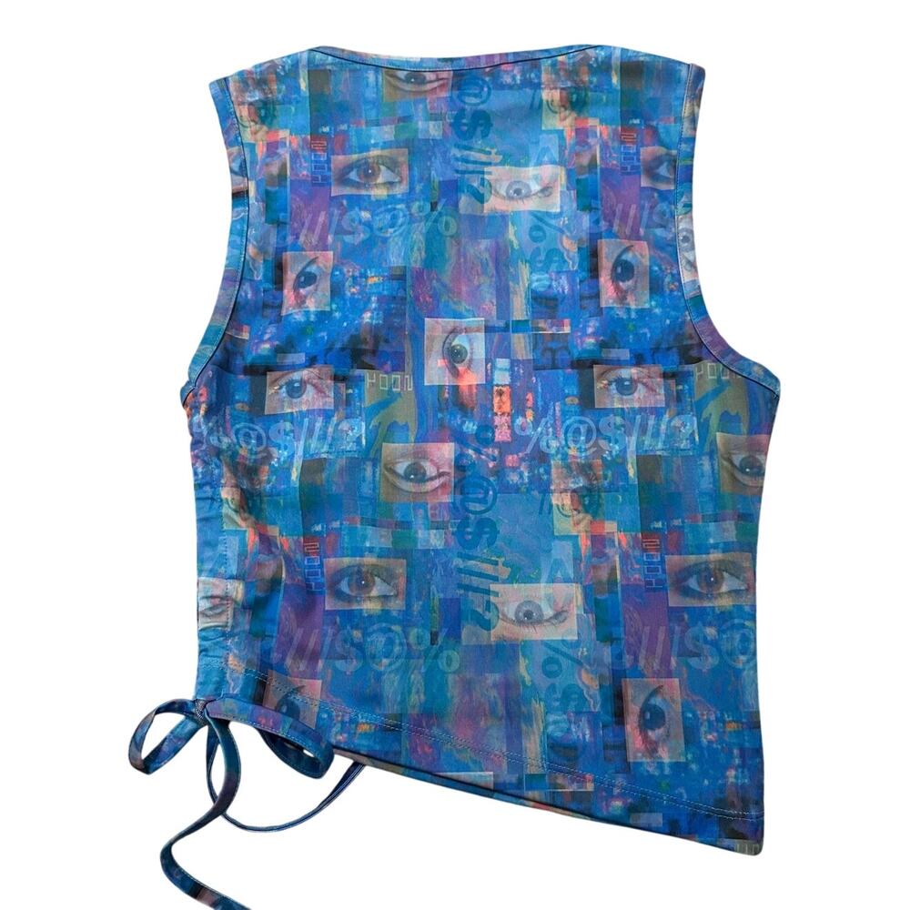 The Ragged Priest Digital Eye Print Cut Out Tank Top Blue Grunge Crop Top, 8 - Picture 8 of 8